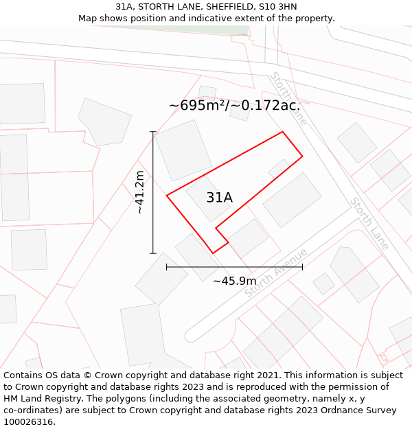 31A, STORTH LANE, SHEFFIELD, S10 3HN: Plot and title map