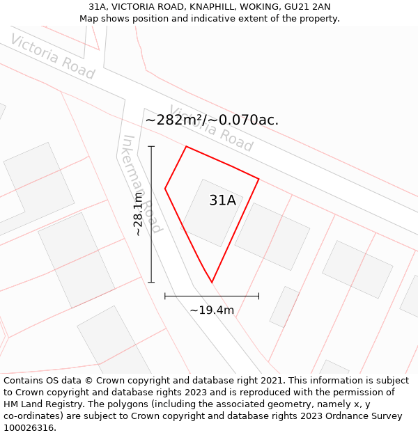 31A, VICTORIA ROAD, KNAPHILL, WOKING, GU21 2AN: Plot and title map