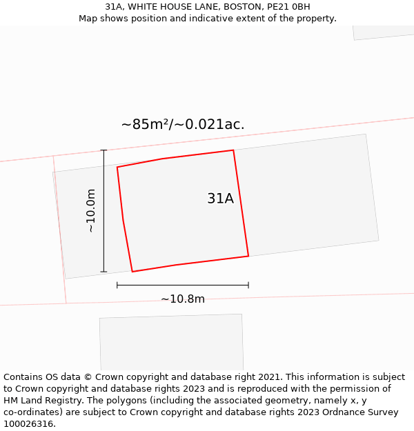 31A, WHITE HOUSE LANE, BOSTON, PE21 0BH: Plot and title map