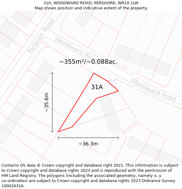 31A, WOODWARD ROAD, PERSHORE, WR10 1LW: Plot and title map