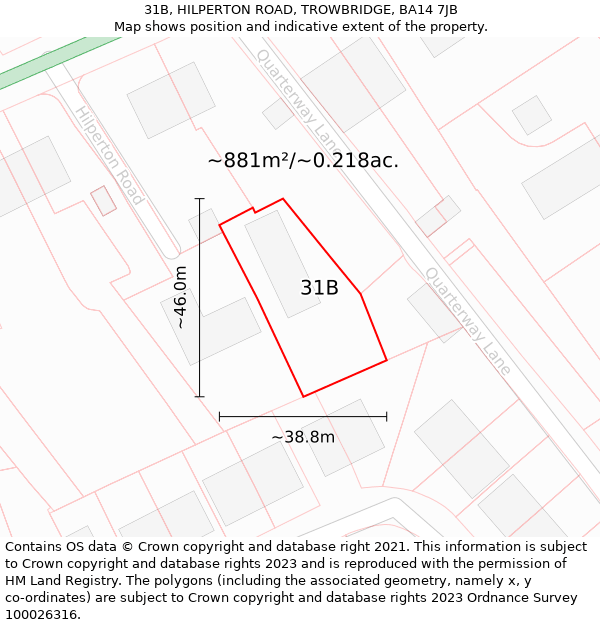 31B, HILPERTON ROAD, TROWBRIDGE, BA14 7JB: Plot and title map