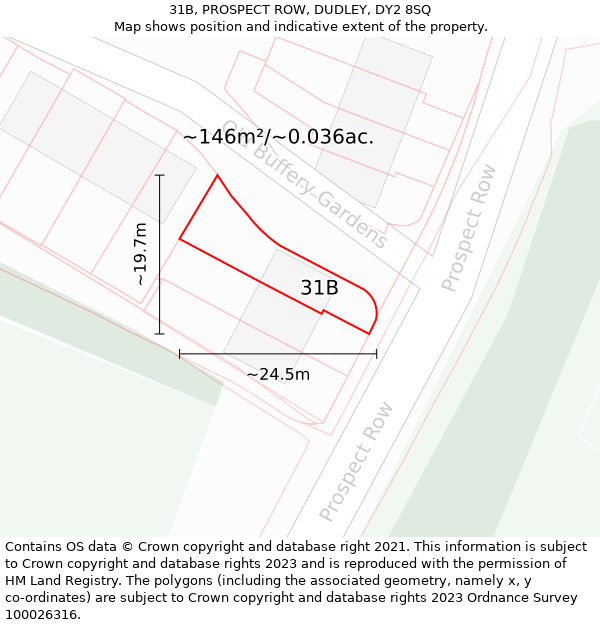 31B, PROSPECT ROW, DUDLEY, DY2 8SQ: Plot and title map