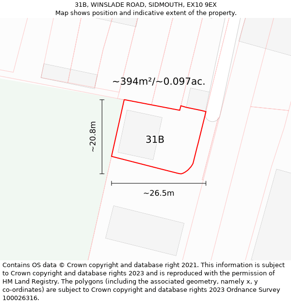 31B, WINSLADE ROAD, SIDMOUTH, EX10 9EX: Plot and title map