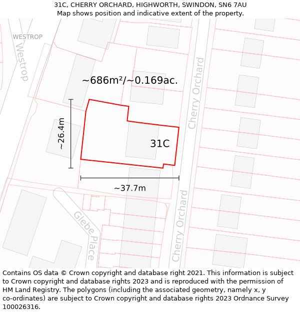 31C, CHERRY ORCHARD, HIGHWORTH, SWINDON, SN6 7AU: Plot and title map