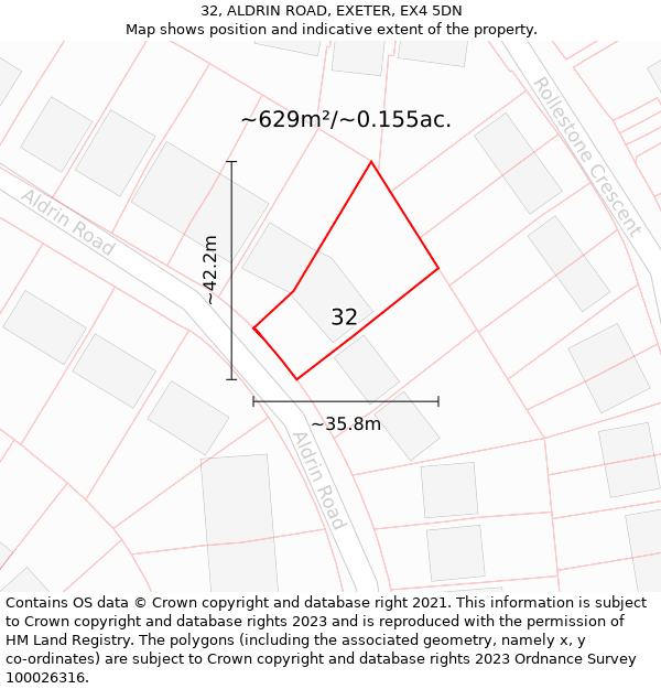 32, ALDRIN ROAD, EXETER, EX4 5DN: Plot and title map