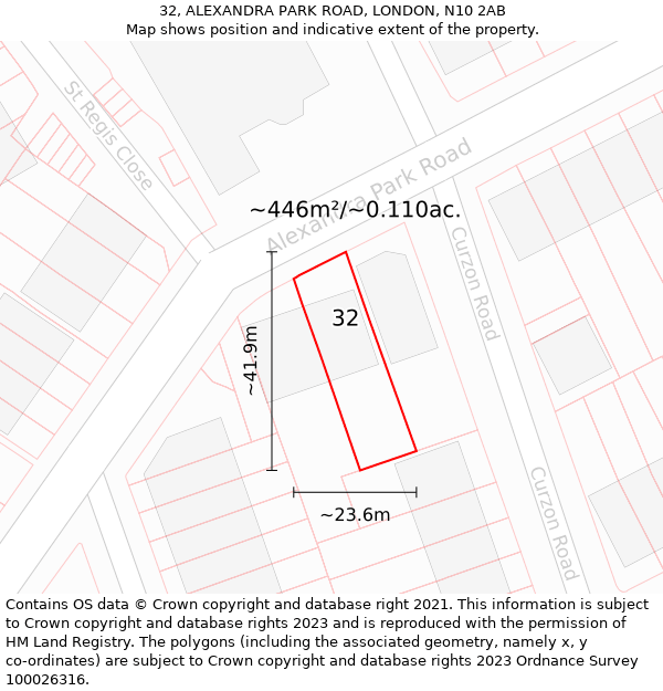 32, ALEXANDRA PARK ROAD, LONDON, N10 2AB: Plot and title map