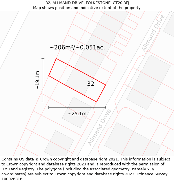 32, ALLMAND DRIVE, FOLKESTONE, CT20 3FJ: Plot and title map