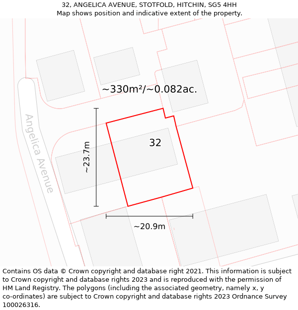 32, ANGELICA AVENUE, STOTFOLD, HITCHIN, SG5 4HH: Plot and title map