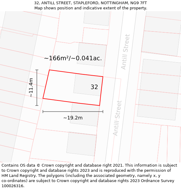 32, ANTILL STREET, STAPLEFORD, NOTTINGHAM, NG9 7FT: Plot and title map