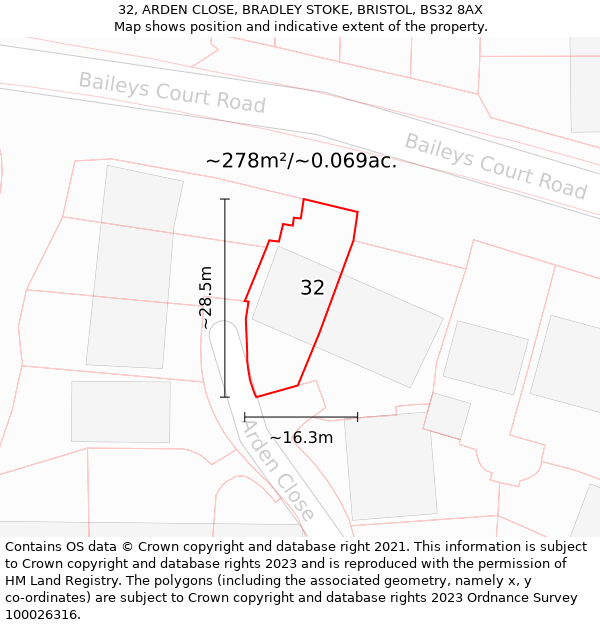 32, ARDEN CLOSE, BRADLEY STOKE, BRISTOL, BS32 8AX: Plot and title map