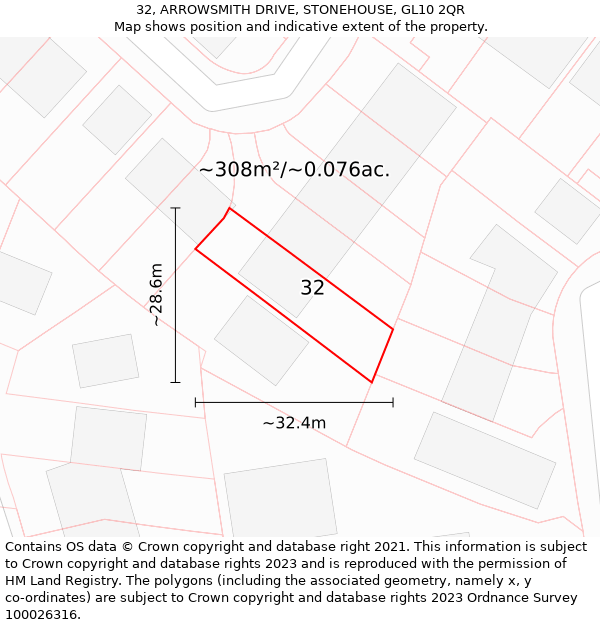 32, ARROWSMITH DRIVE, STONEHOUSE, GL10 2QR: Plot and title map