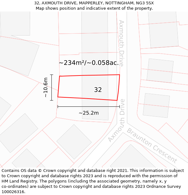 32, AXMOUTH DRIVE, MAPPERLEY, NOTTINGHAM, NG3 5SX: Plot and title map