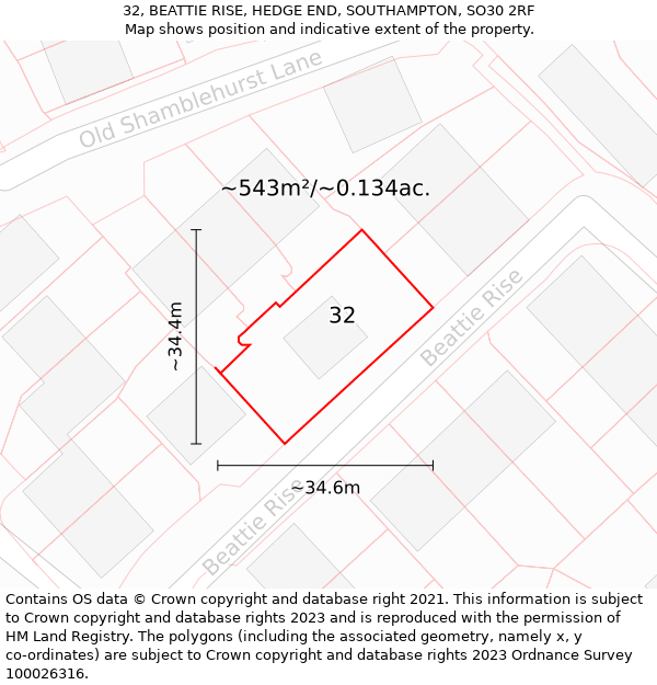 32, BEATTIE RISE, HEDGE END, SOUTHAMPTON, SO30 2RF: Plot and title map