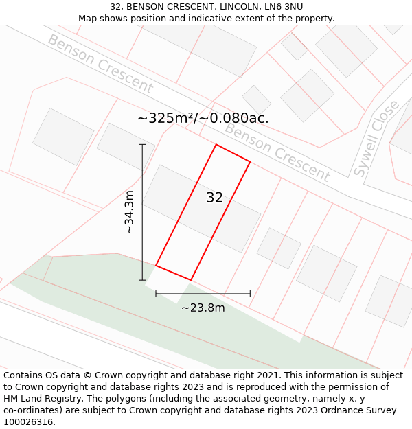 32, BENSON CRESCENT, LINCOLN, LN6 3NU: Plot and title map