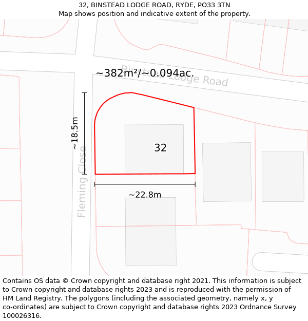 32, BINSTEAD LODGE ROAD, RYDE, PO33 3TN: Plot and title map