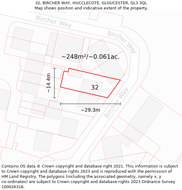 32, BIRCHER WAY, HUCCLECOTE, GLOUCESTER, GL3 3QL: Plot and title map