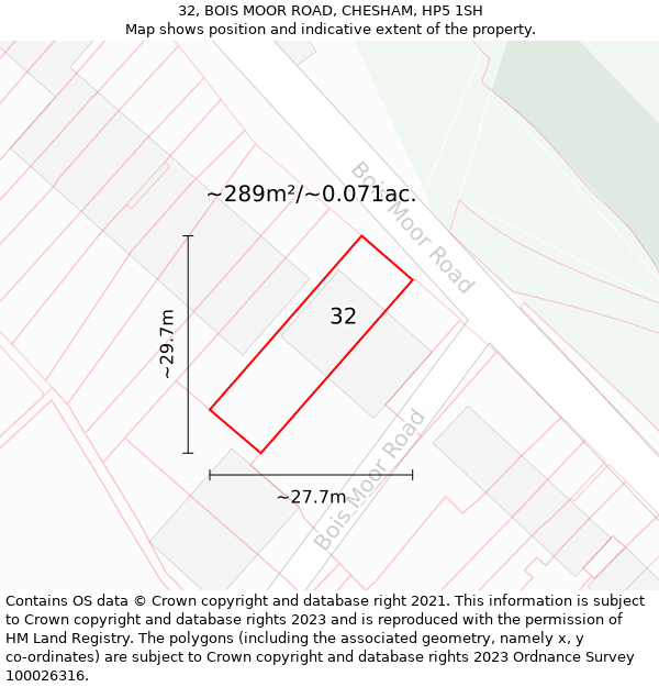 32, BOIS MOOR ROAD, CHESHAM, HP5 1SH: Plot and title map