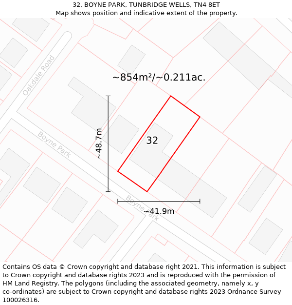 32, BOYNE PARK, TUNBRIDGE WELLS, TN4 8ET: Plot and title map