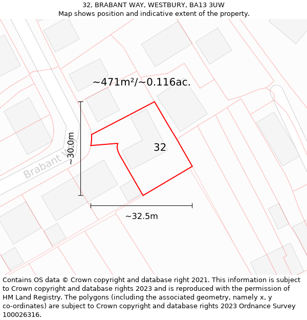 32, BRABANT WAY, WESTBURY, BA13 3UW: Plot and title map