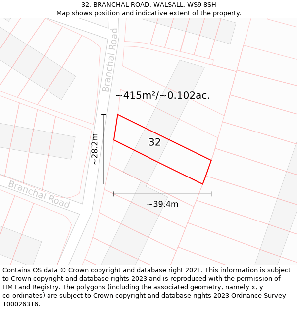 32, BRANCHAL ROAD, WALSALL, WS9 8SH: Plot and title map