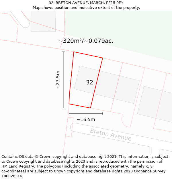 32, BRETON AVENUE, MARCH, PE15 9EY: Plot and title map