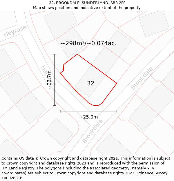 32, BROOKDALE, SUNDERLAND, SR3 2FF: Plot and title map