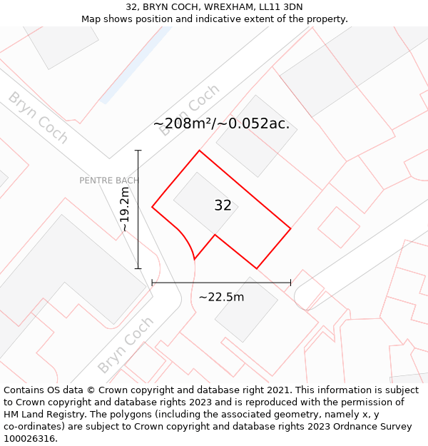 32, BRYN COCH, WREXHAM, LL11 3DN: Plot and title map