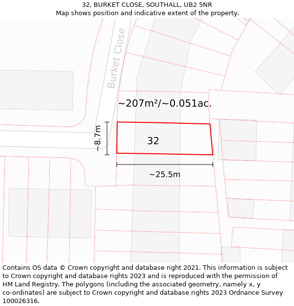 32, BURKET CLOSE, SOUTHALL, UB2 5NR: Plot and title map