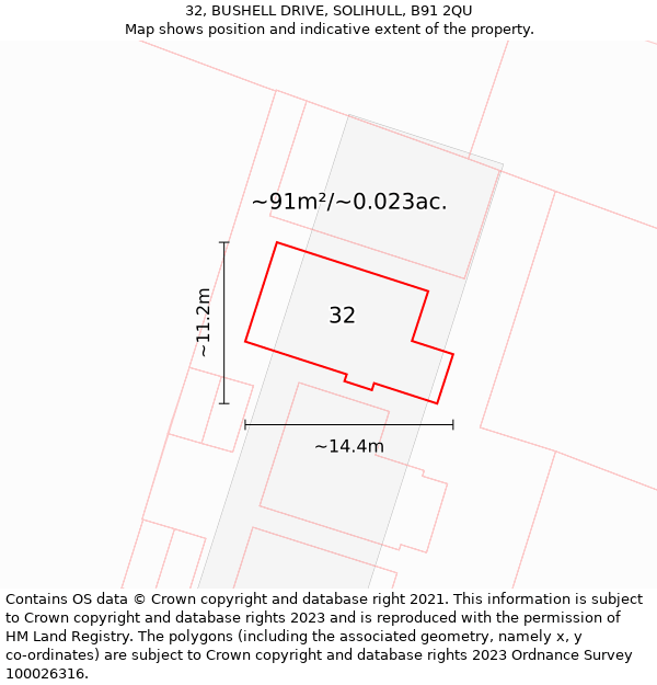 32, BUSHELL DRIVE, SOLIHULL, B91 2QU: Plot and title map