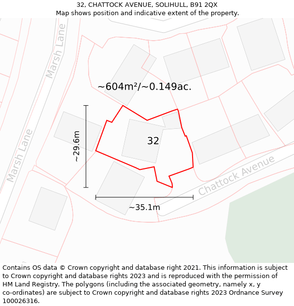 32, CHATTOCK AVENUE, SOLIHULL, B91 2QX: Plot and title map