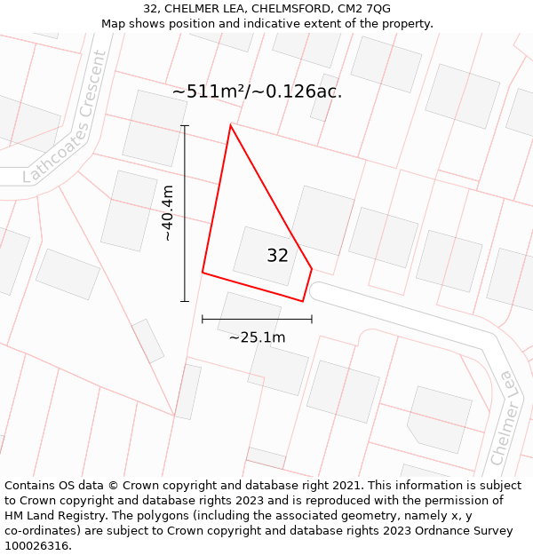 32, CHELMER LEA, CHELMSFORD, CM2 7QG: Plot and title map