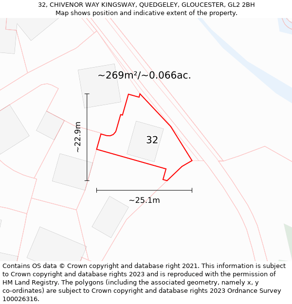 32, CHIVENOR WAY KINGSWAY, QUEDGELEY, GLOUCESTER, GL2 2BH: Plot and title map