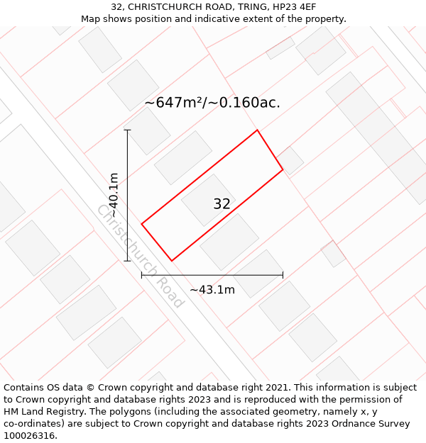 32, CHRISTCHURCH ROAD, TRING, HP23 4EF: Plot and title map