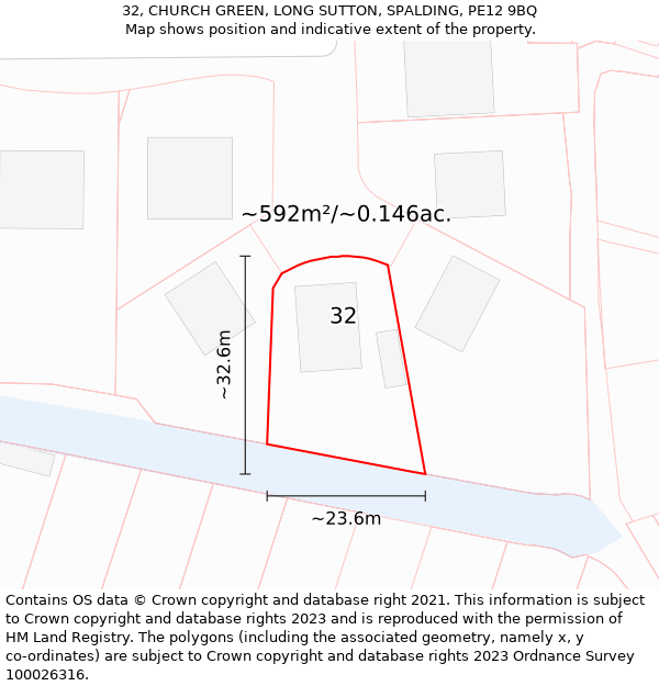 32, CHURCH GREEN, LONG SUTTON, SPALDING, PE12 9BQ: Plot and title map