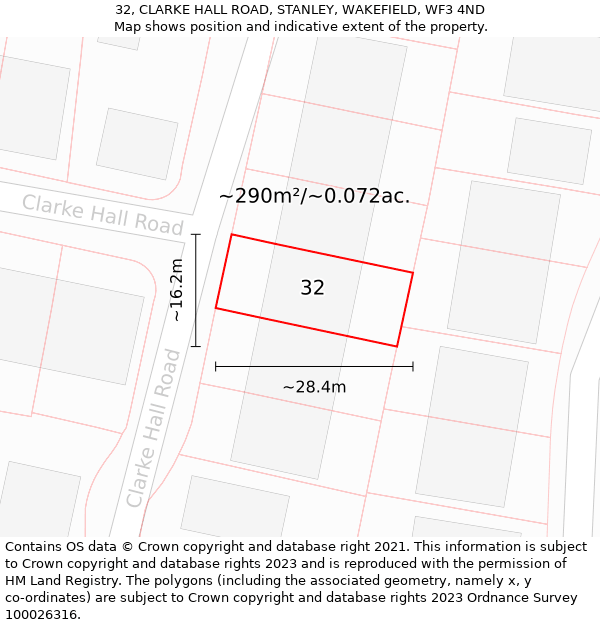 32, CLARKE HALL ROAD, STANLEY, WAKEFIELD, WF3 4ND: Plot and title map