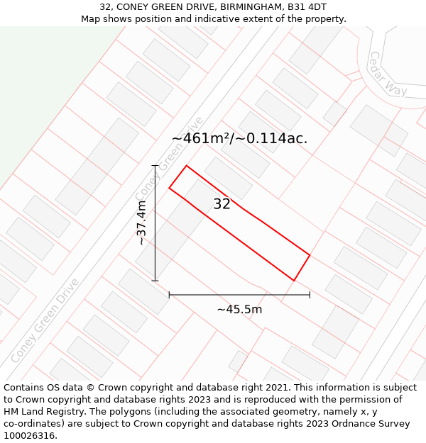 32, CONEY GREEN DRIVE, BIRMINGHAM, B31 4DT: Plot and title map