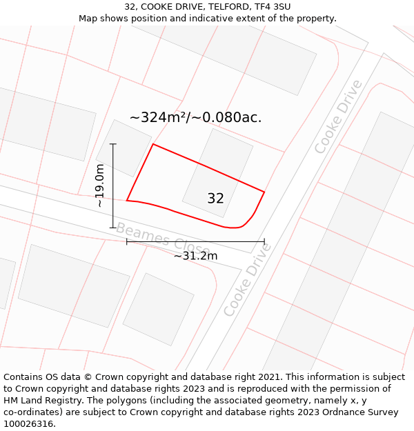 32, COOKE DRIVE, TELFORD, TF4 3SU: Plot and title map