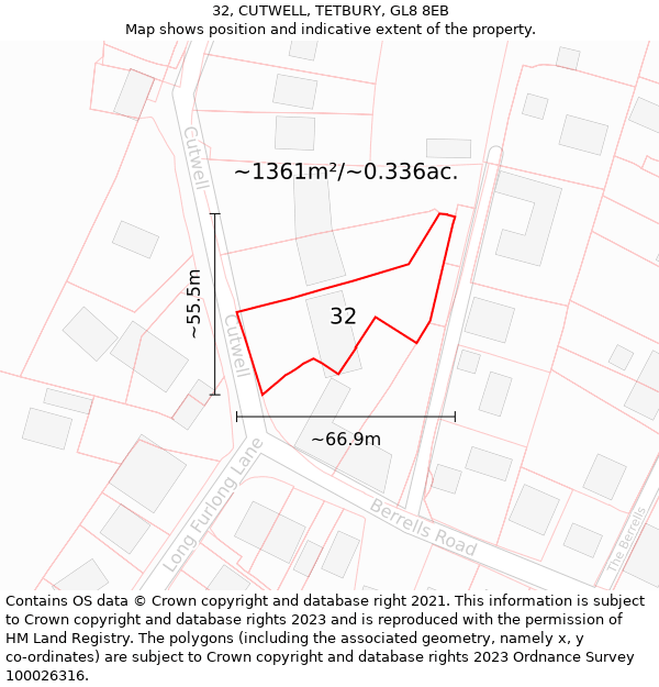 32, CUTWELL, TETBURY, GL8 8EB: Plot and title map