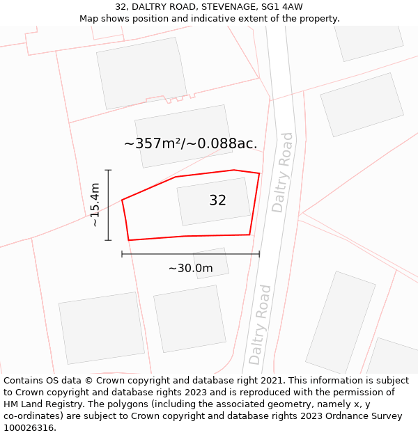 32, DALTRY ROAD, STEVENAGE, SG1 4AW: Plot and title map