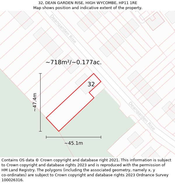 32, DEAN GARDEN RISE, HIGH WYCOMBE, HP11 1RE: Plot and title map