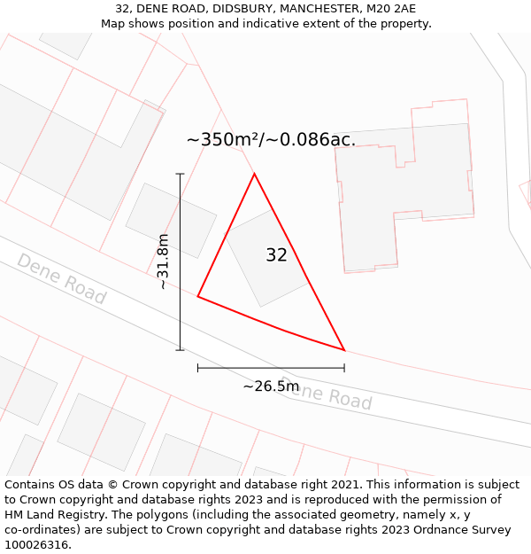 32, DENE ROAD, DIDSBURY, MANCHESTER, M20 2AE: Plot and title map