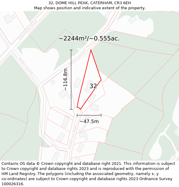 32, DOME HILL PEAK, CATERHAM, CR3 6EH: Plot and title map