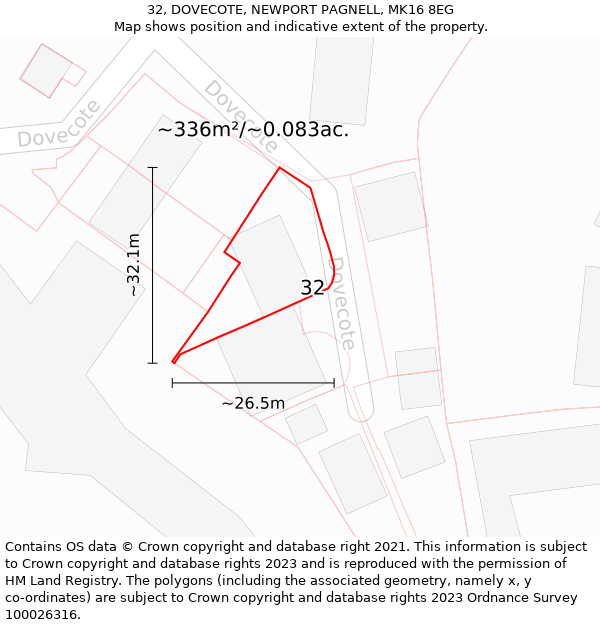 32, DOVECOTE, NEWPORT PAGNELL, MK16 8EG: Plot and title map