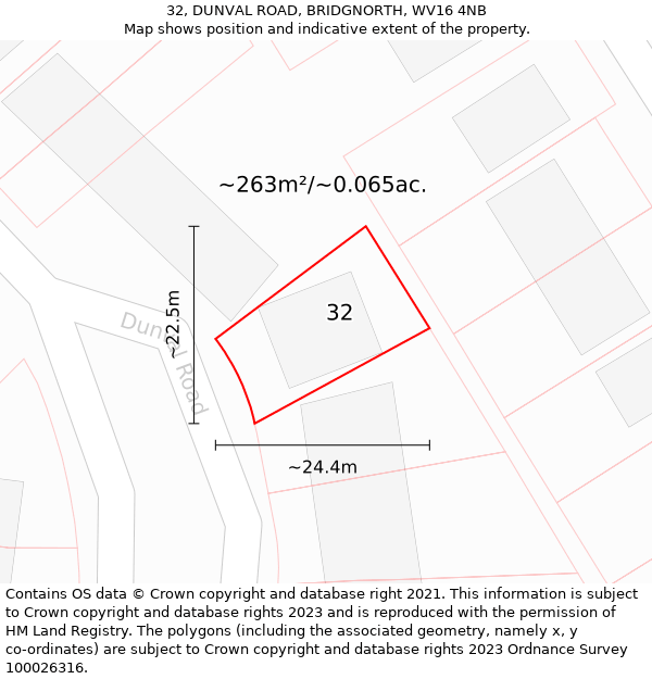 32, DUNVAL ROAD, BRIDGNORTH, WV16 4NB: Plot and title map