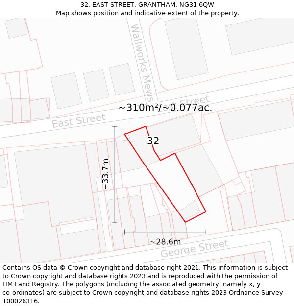 32, EAST STREET, GRANTHAM, NG31 6QW: Plot and title map