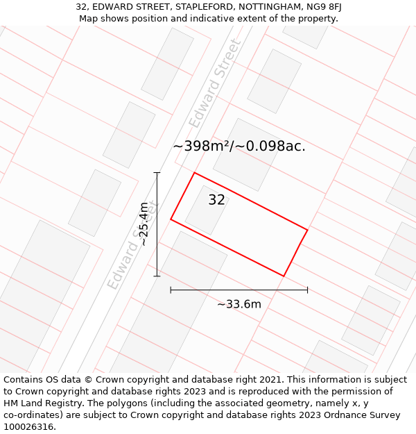 32, EDWARD STREET, STAPLEFORD, NOTTINGHAM, NG9 8FJ: Plot and title map