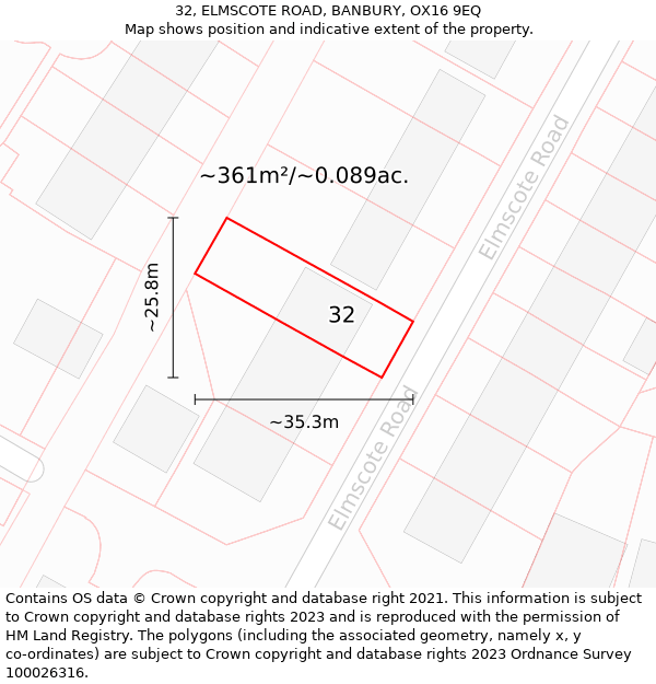 32, ELMSCOTE ROAD, BANBURY, OX16 9EQ: Plot and title map