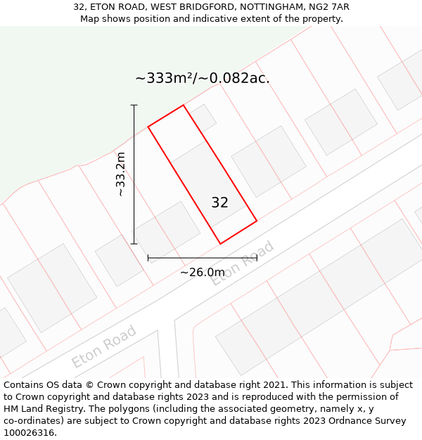 32, ETON ROAD, WEST BRIDGFORD, NOTTINGHAM, NG2 7AR: Plot and title map