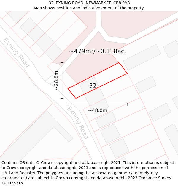 32, EXNING ROAD, NEWMARKET, CB8 0AB: Plot and title map