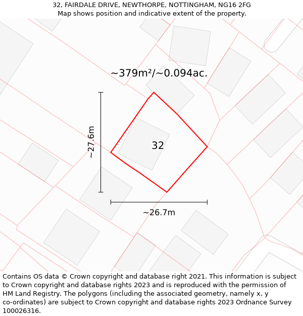 32, FAIRDALE DRIVE, NEWTHORPE, NOTTINGHAM, NG16 2FG: Plot and title map